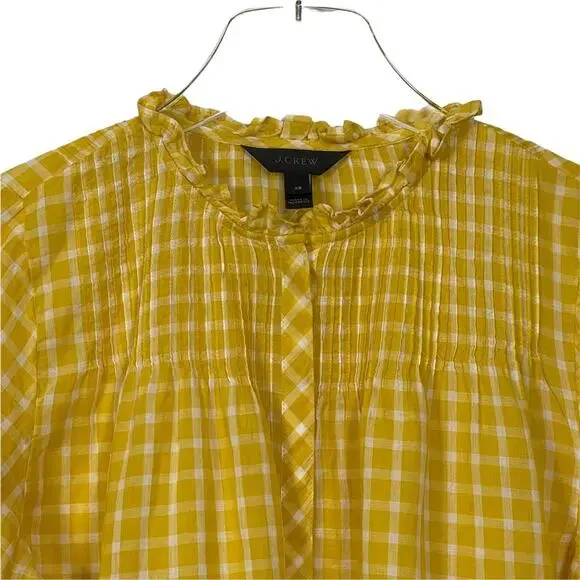J. Crew Blouse Top Ruffled Popover Mini Window Pane Yellow Size XS NWOT - Picture 3 of 9